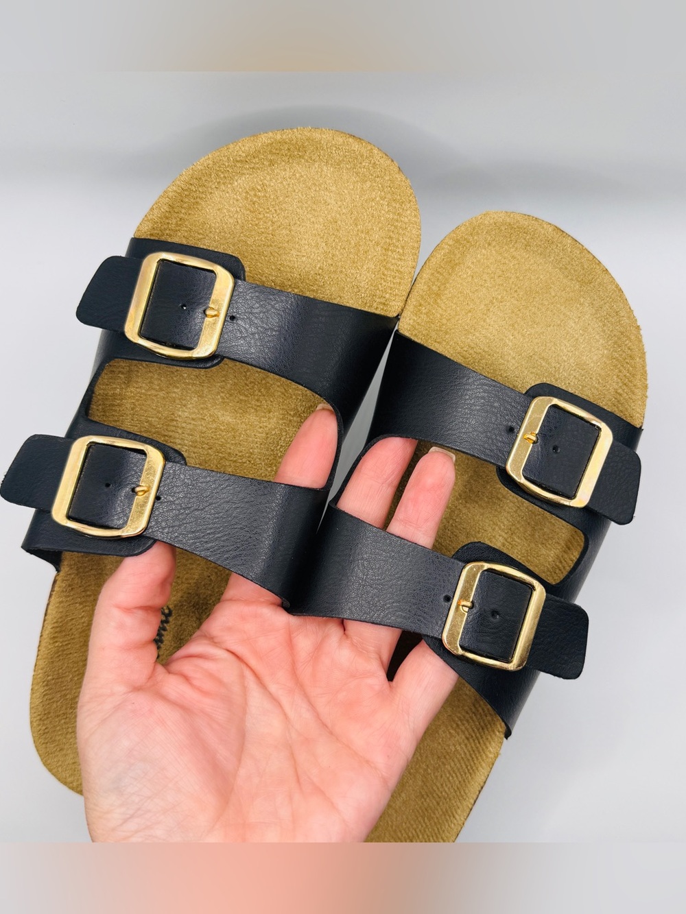 NWT Classic Double Buckle Black Cork Footbed Sandals - Size 5.5 - Picture 5 of 7